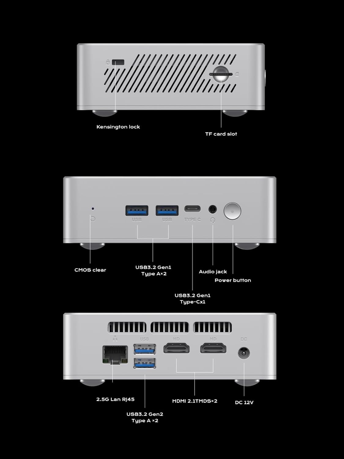 MINISFORUM Mini PC UN150P,Intel Twin Lake N150,16 GB DDR4 512GB M.2 2280 PCIe/SATA SSD + 2.5" SATA + TF Solt,USB3.2 (PD & DP,2*HDMI,2.5G RJ45, WiFi6