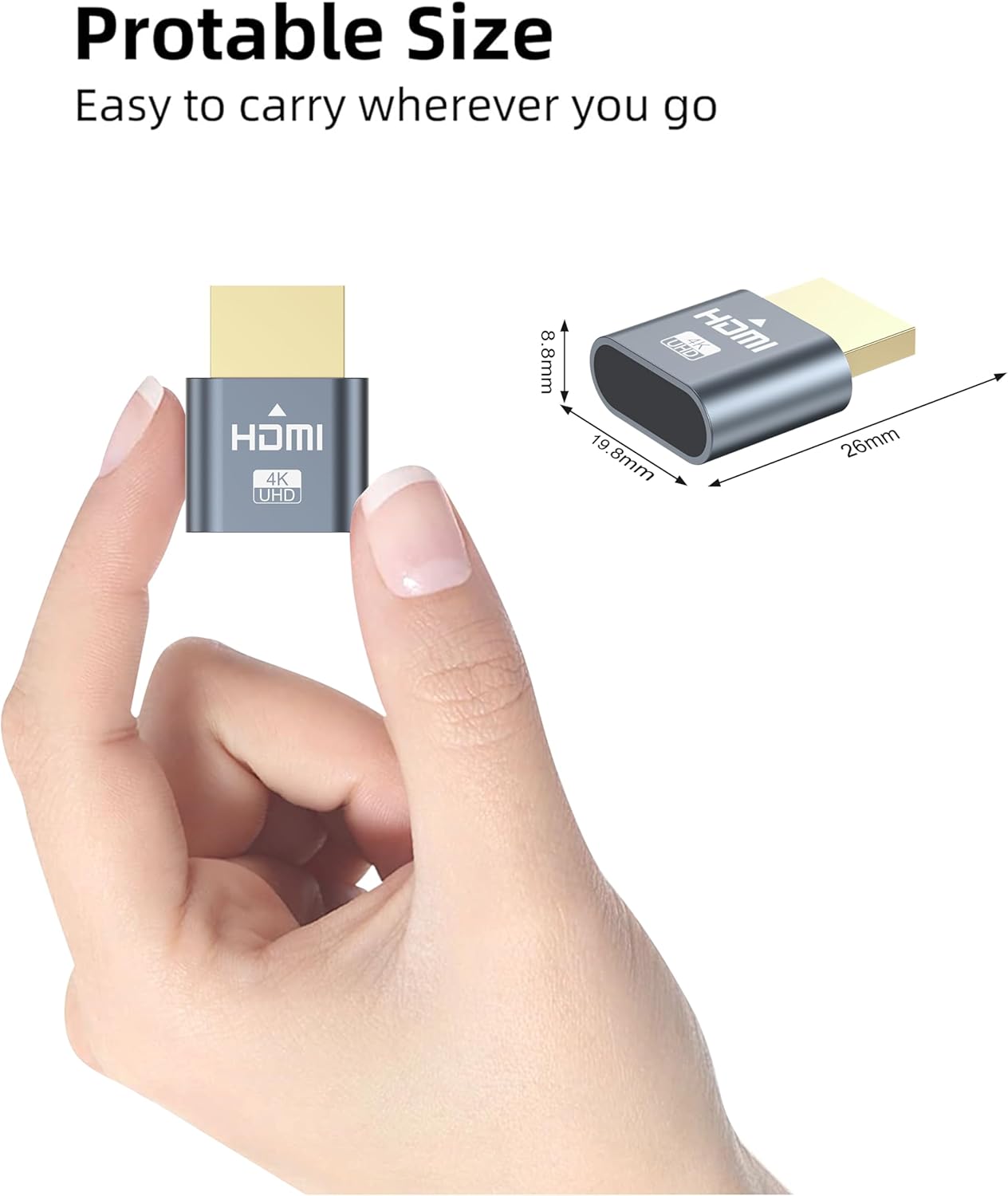 HDMI Dummy Plug HDMI Emulator, HDMI Headless Adapter Supports up to 3840x2160@60Hz, 1920x1080P