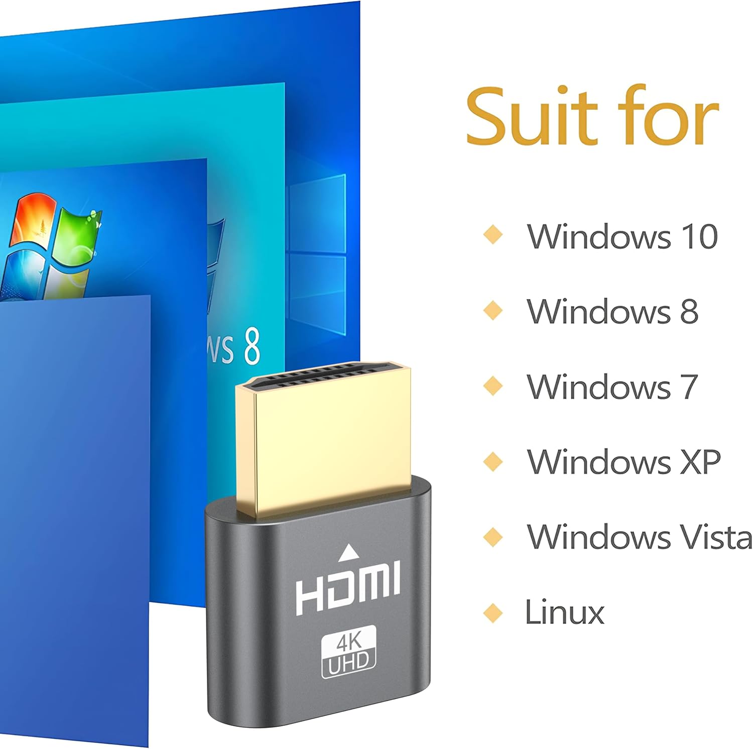 HDMI Dummy Plug HDMI Emulator, HDMI Headless Adapter Supports up to 3840x2160@60Hz, 1920x1080P