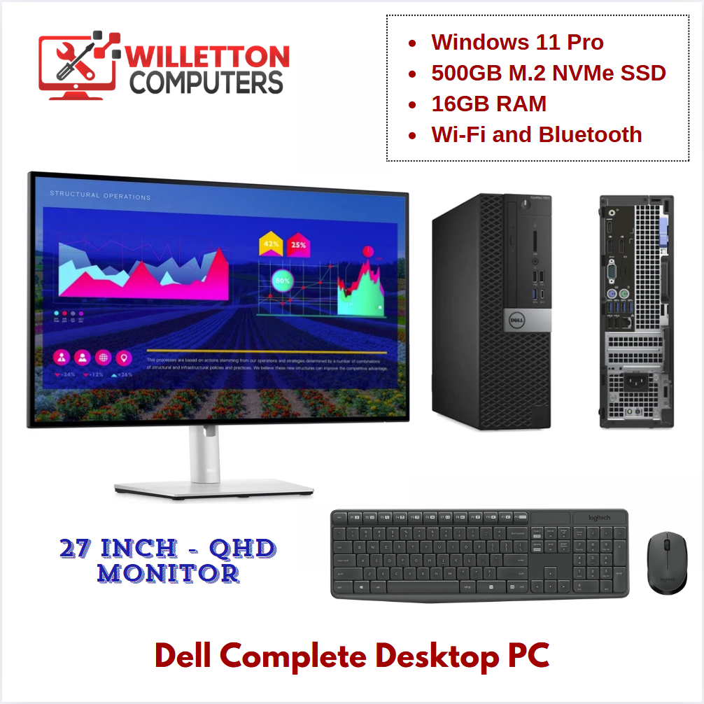 Complete Desktop PC | Win 11 Pro | 16GB | 500GB SSD | Intel i5 | Wi-Fi & Bluetooth | 27" 2K Monitor