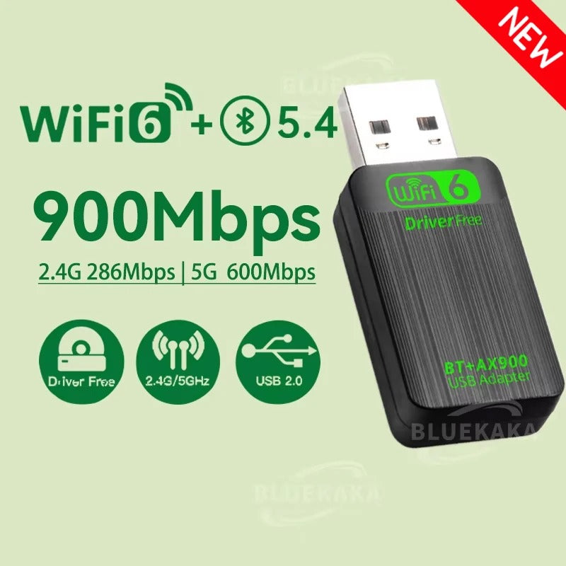 AX900 USB WiFi 6 Adapter with Bluetooth 5.4 - Dual Band 2.4GHz/5GHz Wireless Network Dongle for Windows 10/11
